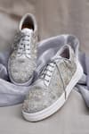 Buy_Around Always_Silver Moonflower Beaded Floral Motif Lace-up Sneakers _at_Aza_Fashions