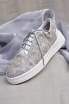 Shop_Around Always_Silver Moonflower Beaded Floral Motif Lace-up Sneakers _at_Aza_Fashions
