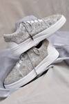 Shop_Around Always_Silver Moonflower Beaded Floral Motif Lace-up Sneakers _Online_at_Aza_Fashions