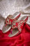 Buy_Around Always_Red Mrig Zardozi Deer Motif Kolhapuri Flats _at_Aza_Fashions