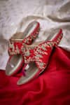 Around Always_Red Mrig Zardozi Deer Motif Kolhapuri Flats _Online_at_Aza_Fashions