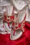 Shop_Around Always_Red Mrig Zardozi Deer Motif Kolhapuri Flats _at_Aza_Fashions