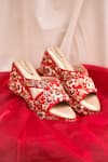 Buy_Around Always_Red Pearls, Embroidery, Zari, Sequins Naina And Zardozi Wedges _at_Aza_Fashions