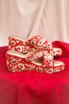 Shop_Around Always_Red Pearls, Embroidery, Zari, Sequins Naina And Zardozi Wedges _at_Aza_Fashions