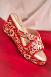Around Always_Red Pearls, Embroidery, Zari, Sequins Naina And Zardozi Wedges _Online_at_Aza_Fashions