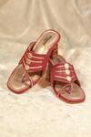 Buy_Around Always_Red Metallic Thread, Studs Ojaswi Block Heels With Gold Rope Straps _at_Aza_Fashions