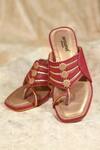 Shop_Around Always_Red Metallic Thread, Studs Ojaswi Block Heels With Gold Rope Straps _at_Aza_Fashions