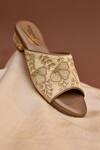 Shop_Around Always_Gold Embroidery, Zari, Beads Peonies Floral Threadwork And Zardozi Heels _at_Aza_Fashions