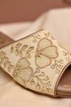 Around Always_Gold Embroidery, Zari, Beads Peonies Floral Threadwork And Zardozi Heels _at_Aza_Fashions