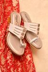 Shop_Around Always_Ivory Studs, Metallic Thread Pragya Kolhapuri Inspired Brocade Block Heels _at_Aza_Fashions