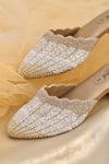 Buy_Around Always_Gold Beads, Sequins Symphony And White Beaded Ombre Embroidered Heels 