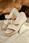 Shop_Around Always_Ivory Beads, Sequins Willow Beaded And Straps Textured Wedges _at_Aza_Fashions