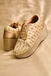 Shop_Around Always_Gold Zewar Zardosi And Floral Sequin Sneakers _at_Aza_Fashions