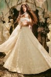 Shop_Varun Chakkilam_Ivory Satin, Organza Sequins, Embroidery, Beads Halter Neck Cascade Lehenga Set _at_Aza_Fashions