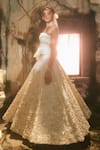 Shop_Varun Chakkilam_Ivory Satin, Organza Embroidery, Sequins Bandeau Elysian Corset With Lehenga _at_Aza_Fashions