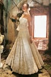 Buy_Varun Chakkilam_Ivory Satin, Organza Embroidery, Sequins Bandeau Elysian Corset With Lehenga _at_Aza_Fashions