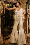 Buy_Varun Chakkilam_Ivory Satin, Organza Embroidery, Sequins One Shoulder Opaline Grace Cape Set _Online_at_Aza_Fashions