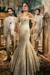 Shop_Varun Chakkilam_Gold Satin, Organza Embroidery, Sequins, Beads Serenade Corset With Lehenga _at_Aza_Fashions