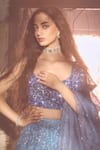 Buy_Varun Chakkilam_Blue Satin, Organza Sequins, Embroidery Square Neck Ocean Starlight Lehenga Set _Online_at_Aza_Fashions