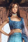 Shop_Varun Chakkilam_Blue Satin, Organza Sequins, Embroidery Square Neck Ocean Starlight Lehenga Set _Online_at_Aza_Fashions