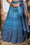 Buy_Varun Chakkilam_Blue Satin, Organza Sequins, Embroidery Square Neck Ocean Starlight Lehenga Set 
