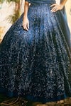 Buy_Varun Chakkilam_Navy Satin, Organza Embroidery, Sequins Sweetheart Neck Aura Lehenga Set _Online_at_Aza_Fashions