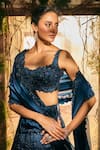 Varun Chakkilam_Navy Satin, Organza Embroidery, Sequins Sweetheart Neck Aura Lehenga Set _Online_at_Aza_Fashions