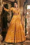 Buy_Varun Chakkilam_Yellow Satin, Organza Embroidery, Zari Square Neck Sun-kissed Lehenga Set _at_Aza_Fashions