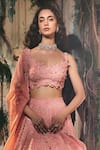 Shop_Varun Chakkilam_Peach Satin, Organza Embroidery, Sequins Sweetheart Blush Petal Lehenga Set _at_Aza_Fashions