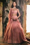 Buy_Varun Chakkilam_Peach Satin, Organza Embroidery, Sequins Sweetheart Blush Petal Lehenga Set _at_Aza_Fashions