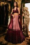 Varun Chakkilam_Pink Satin, Organza Sequins, Embroidery V-neck Crimson Aurora Lehenga Set _Online_at_Aza_Fashions