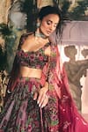 Buy_Varun Chakkilam_Maroon Satin, Organza Embroidery, Sequins Plumage Floral Pattern Lehenga Set _Online_at_Aza_Fashions