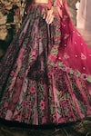 Shop_Varun Chakkilam_Maroon Satin, Organza Embroidery, Sequins Plumage Floral Pattern Lehenga Set _Online_at_Aza_Fashions