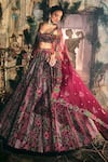 Buy_Varun Chakkilam_Maroon Satin, Organza Embroidery, Sequins Plumage Floral Pattern Lehenga Set _at_Aza_Fashions