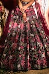Buy_Varun Chakkilam_Multi Color Satin, Organza Embroidery, Sequins V-neck Mystic Florals Lehenga Set _Online_at_Aza_Fashions