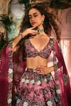 Varun Chakkilam_Multi Color Satin, Organza Embroidery, Sequins V-neck Mystic Florals Lehenga Set _Online_at_Aza_Fashions
