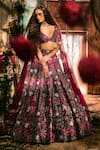 Buy_Varun Chakkilam_Multi Color Satin, Organza Embroidery, Sequins V-neck Mystic Florals Lehenga Set _at_Aza_Fashions