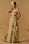 Buy_Abstract By Megha Jain Madaan_Gold Georgette, Cotton, Jersey Sequins Embellished Ruched Top With Draped Skirt _at_Aza_Fashions