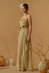 Abstract By Megha Jain Madaan_Gold Georgette, Cotton, Jersey Sequins Embellished Ruched Top With Draped Skirt _Online_at_Aza_Fashions