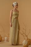 Buy_Abstract By Megha Jain Madaan_Gold Georgette, Cotton, Jersey Sequins Embellished Ruched Top With Draped Skirt _Online_at_Aza_Fashions