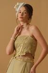 Buy_Abstract By Megha Jain Madaan_Gold Georgette, Cotton, Jersey Sequins Embellished Ruched Top With Draped Skirt 