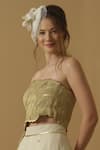 Abstract By Megha Jain Madaan_Gold Georgette, Tissue Sequins Bandeau Neck Embellished Ruched Top With Skirt _Online_at_Aza_Fashions