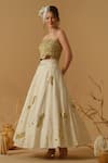 Buy_Abstract By Megha Jain Madaan_Gold Georgette, Tissue Sequins Bandeau Neck Embellished Ruched Top With Skirt 