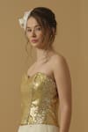 Abstract By Megha Jain Madaan_Gold Cotton Sequins Sweetheart Neck Embellished Corset With Skirt _Online_at_Aza_Fashions