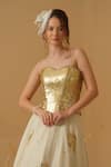 Shop_Abstract By Megha Jain Madaan_Gold Cotton Sequins Sweetheart Neck Embellished Corset With Skirt 