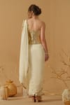 Shop_Abstract By Megha Jain Madaan_Gold Silk, Crepe, Jersey, Cotton Pre-draped Saree With Embellished Corset _at_Aza_Fashions