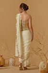 Shop_Abstract By Megha Jain Madaan_Gold Silk, Crepe, Jersey, Cotton Pre-draped Saree With Embellished Corset _at_Aza_Fashions