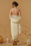 Shop_Abstract By Megha Jain Madaan_Ivory Georgette, Tissue, Silk, Crepe, Cotton Pre-draped Saree With Blouse _at_Aza_Fashions