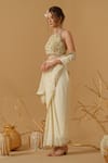 Buy_Abstract By Megha Jain Madaan_Ivory Georgette, Tissue, Silk, Crepe, Cotton Pre-draped Saree With Blouse _Online_at_Aza_Fashions