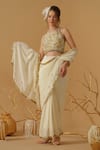 Buy_Abstract By Megha Jain Madaan_Ivory Georgette, Tissue, Silk, Crepe, Cotton Pre-draped Saree With Blouse _at_Aza_Fashions